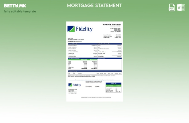 модерен стил Нигерија Фиделити банка изјава за хипотека Шаблон Word и PDF шаблон